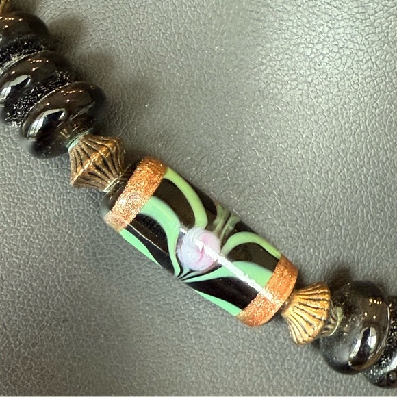 Art Deco Style Black Beaded Choker Rose Quartz Wedding Cake Beads Antique Button - Picture 5 of 11